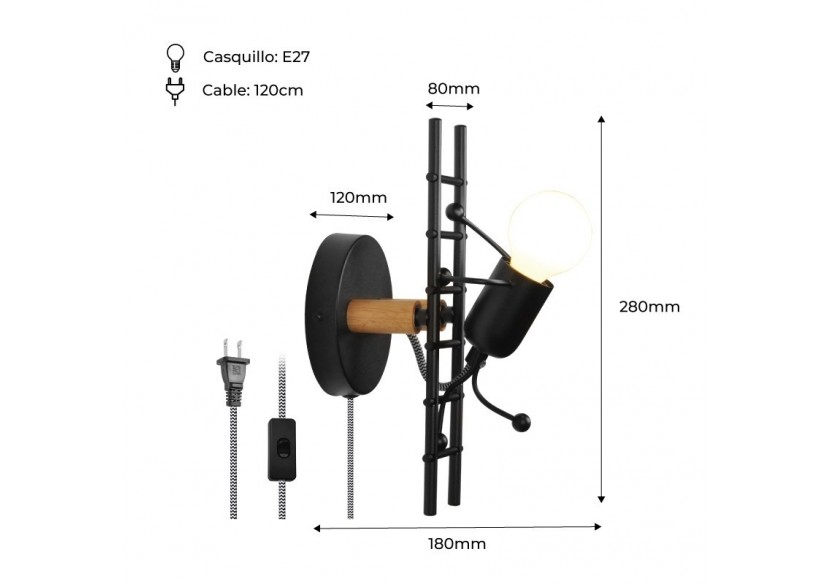 Applique murale "Doll Ladder" E27 avec prise et interrupteur - L310-EU-N - Barcelona LED