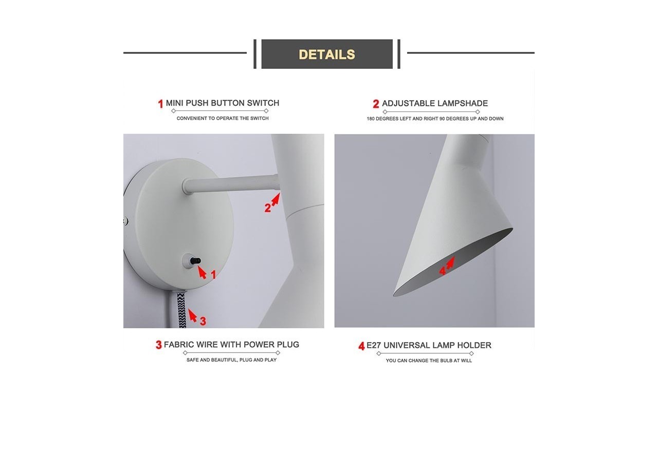 Applique murale design avec prise "Marlene" - L3037-G - Barcelona LED