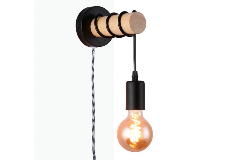 Lampe murale en bois avec interrupteur et prise "MILA" - LM135-EU-N - Barcelona LED