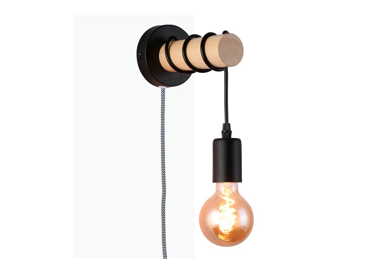 Lampe murale en bois avec interrupteur et prise "MILA" - LM135-EU-N - Barcelona LED
