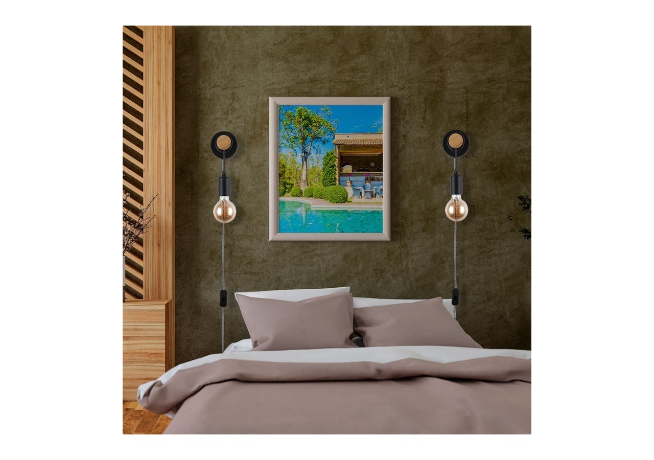 Lampe murale en bois avec interrupteur et prise "MILA" - LM135-EU-N - Barcelona LED