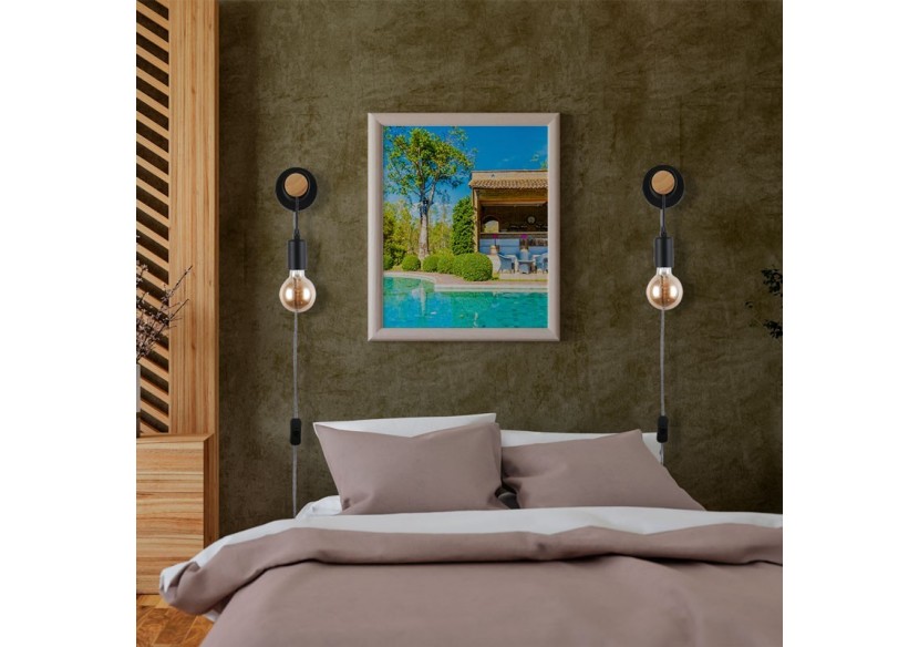 Lampe murale en bois avec interrupteur et prise "MILA" - LM135-EU-N - Barcelona LED Lampe murale en bois avec interrupteur et prise "MILA" - LM135-EU-N - Barcelona LED