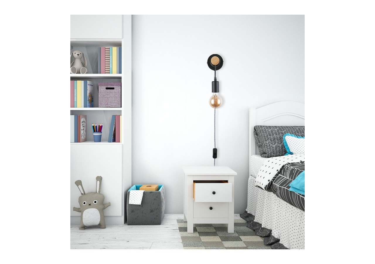 Lampe murale en bois avec interrupteur et prise "MILA" - LM135-EU-N - Barcelona LED