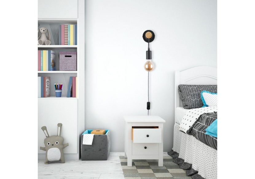 Lampe murale en bois avec interrupteur et prise "MILA" - LM135-EU-N - Barcelona LED Lampe murale en bois avec interrupteur et prise "MILA" - LM135-EU-N - Barcelona LED