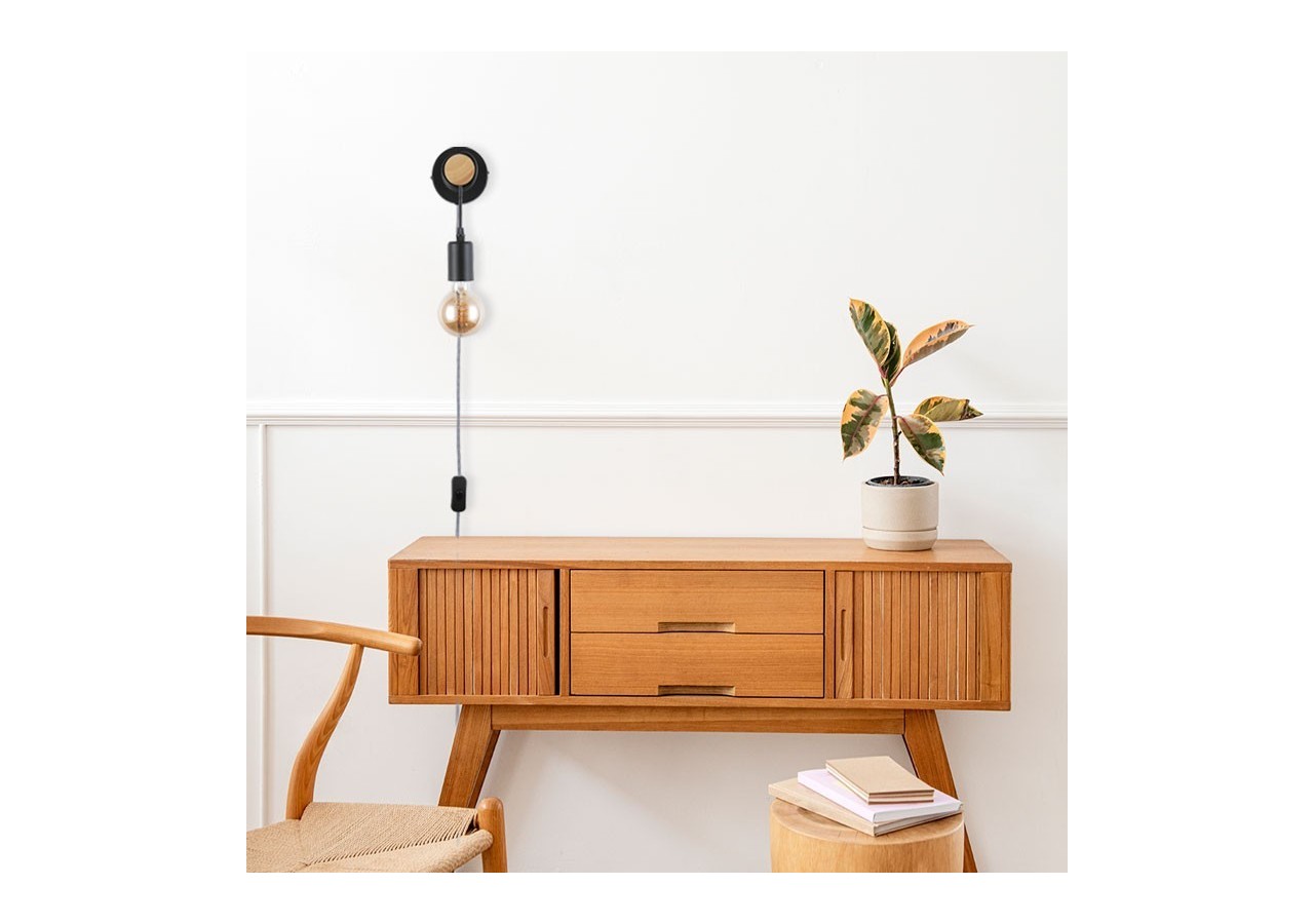 Lampe murale en bois avec interrupteur et prise "MILA" - LM135-EU-N - Barcelona LED