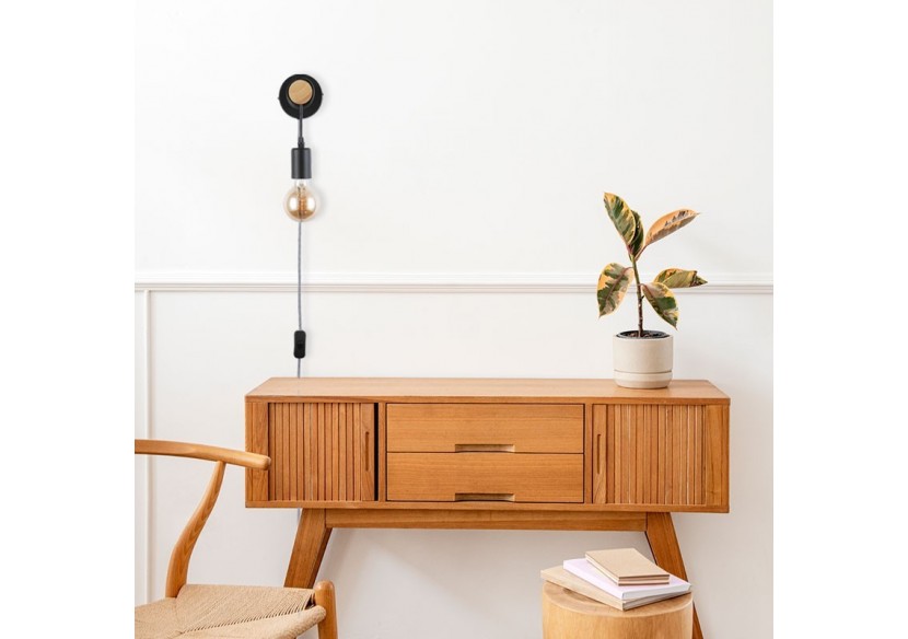 Lampe murale en bois avec interrupteur et prise "MILA" - LM135-EU-N - Barcelona LED Lampe murale en bois avec interrupteur et prise "MILA" - LM135-EU-N - Barcelona LED
