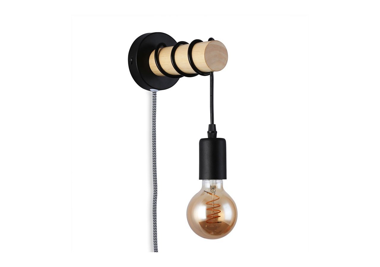 Lampe murale en bois avec interrupteur et prise "MILA" - LM135-EU-N - Barcelona LED