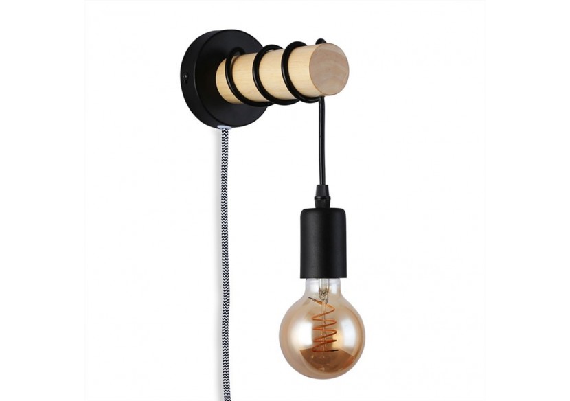 Lampe murale en bois avec interrupteur et prise "MILA" - LM135-EU-N - Barcelona LED Lampe murale en bois avec interrupteur et prise "MILA" - LM135-EU-N - Barcelona LED