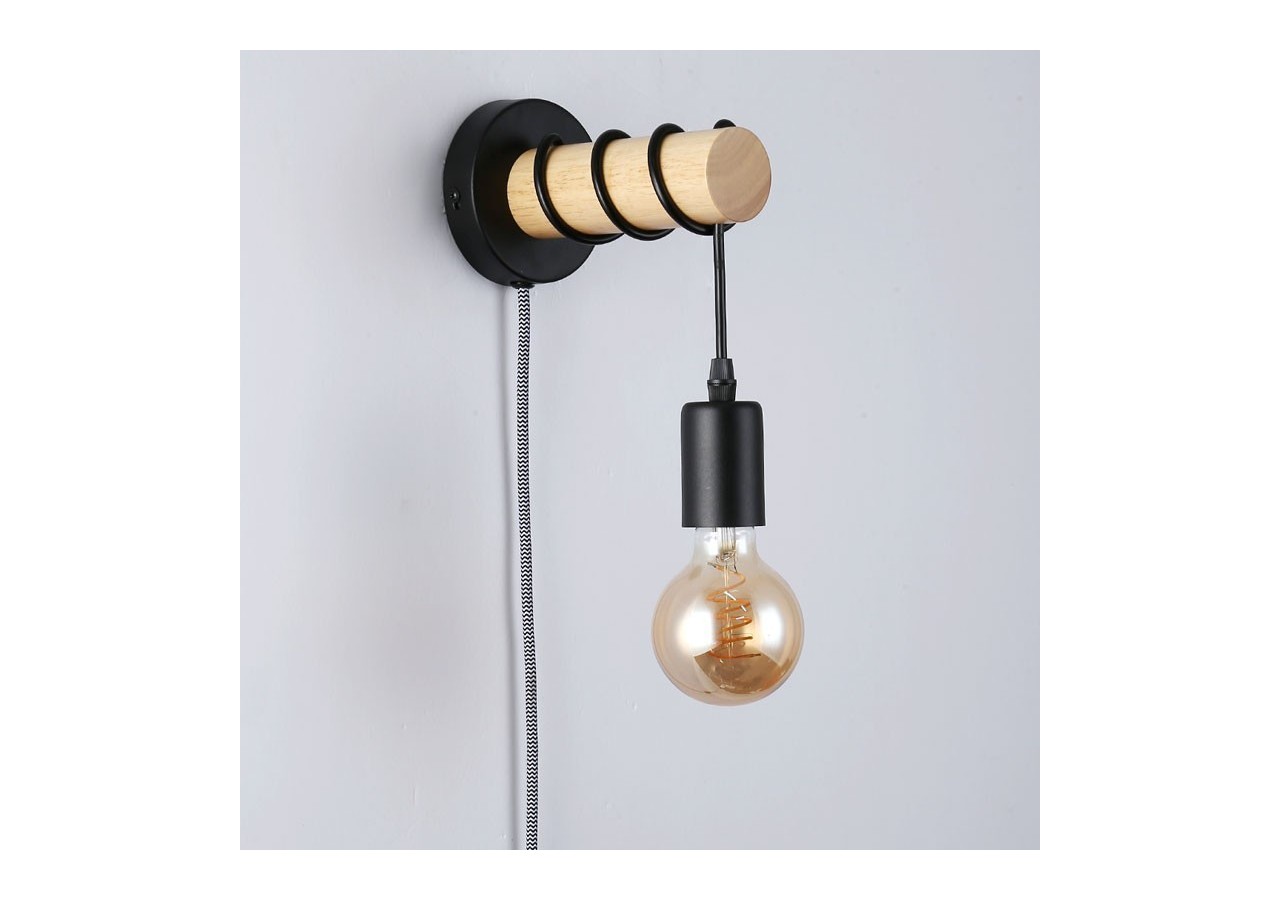 Lampe murale en bois avec interrupteur et prise "MILA" - LM135-EU-N - Barcelona LED
