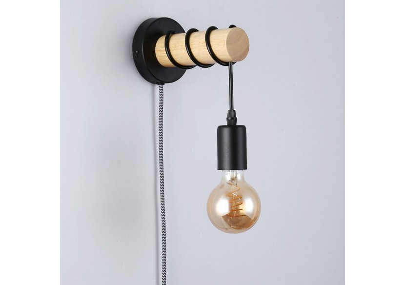 Lampe murale en bois avec interrupteur et prise "MILA" - LM135-EU-N - Barcelona LED Lampe murale en bois avec interrupteur et prise "MILA" - LM135-EU-N - Barcelona LED