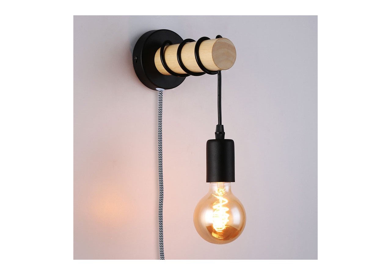 Lampe murale en bois avec interrupteur et prise "MILA" - LM135-EU-N - Barcelona LED
