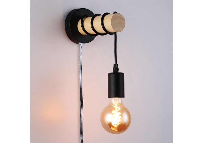 Lampe murale en bois avec interrupteur et prise "MILA" - LM135-EU-N - Barcelona LED Lampe murale en bois avec interrupteur et prise "MILA" - LM135-EU-N - Barcelona LED
