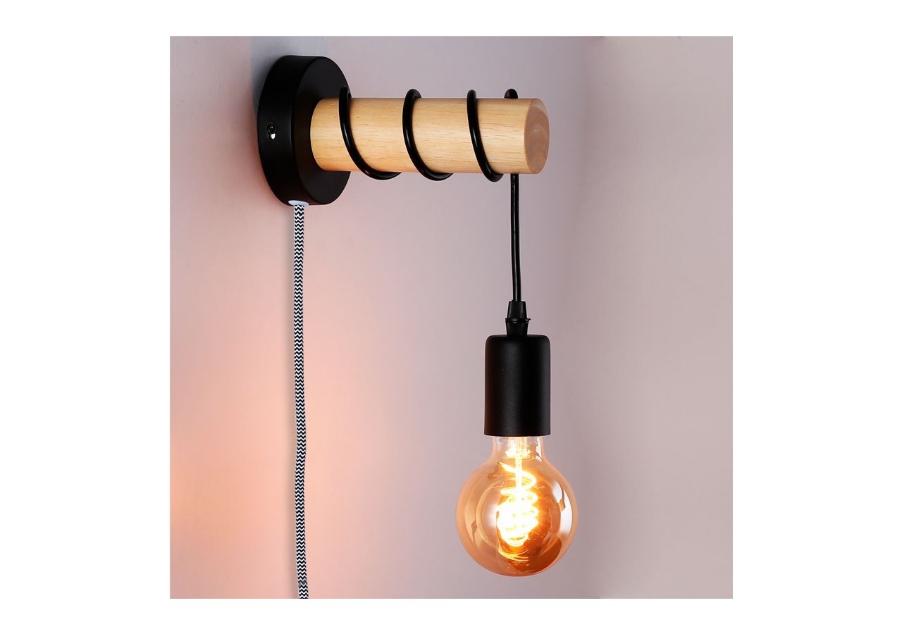 Lampe murale en bois avec interrupteur et prise "MILA" - LM135-EU-N - Barcelona LED
