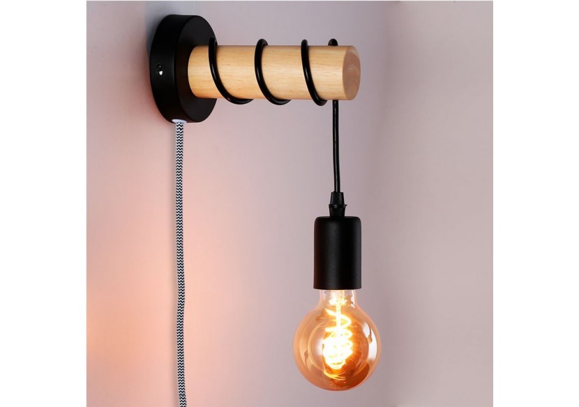 Lampe murale en bois avec interrupteur et prise "MILA" - LM135-EU-N - Barcelona LED Lampe murale en bois avec interrupteur et prise "MILA" - LM135-EU-N - Barcelona LED