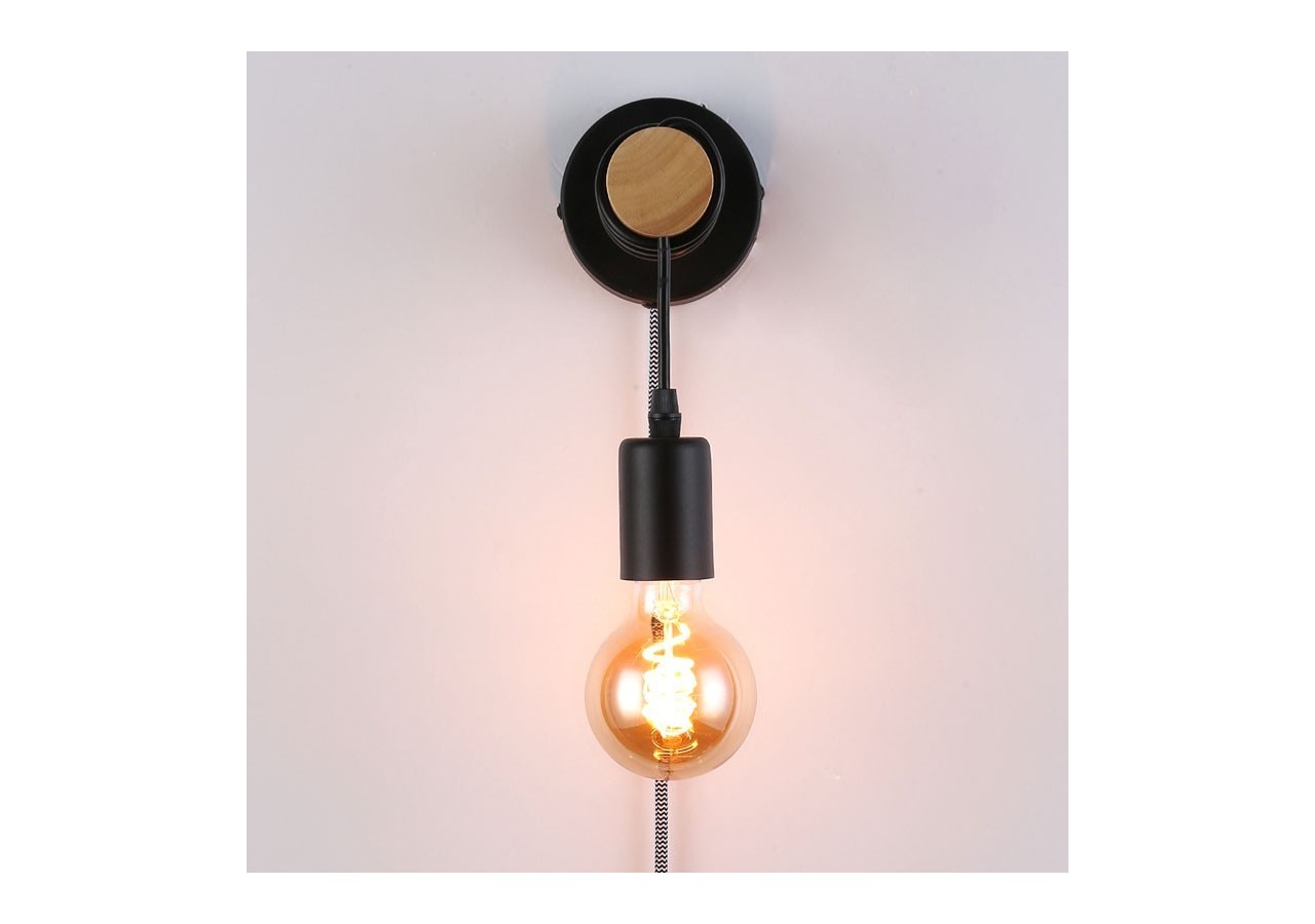 Lampe murale en bois avec interrupteur et prise "MILA" - LM135-EU-N - Barcelona LED