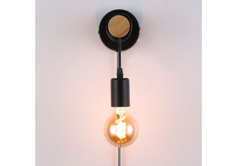 Lampe murale en bois avec interrupteur et prise "MILA" - LM135-EU-N - Barcelona LED Lampe murale en bois avec interrupteur et prise "MILA" - LM135-EU-N - Barcelona LED