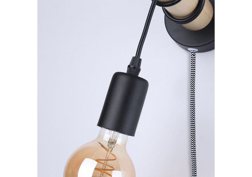 Lampe murale en bois avec interrupteur et prise "MILA" - LM135-EU-N - Barcelona LED Lampe murale en bois avec interrupteur et prise "MILA" - LM135-EU-N - Barcelona LED