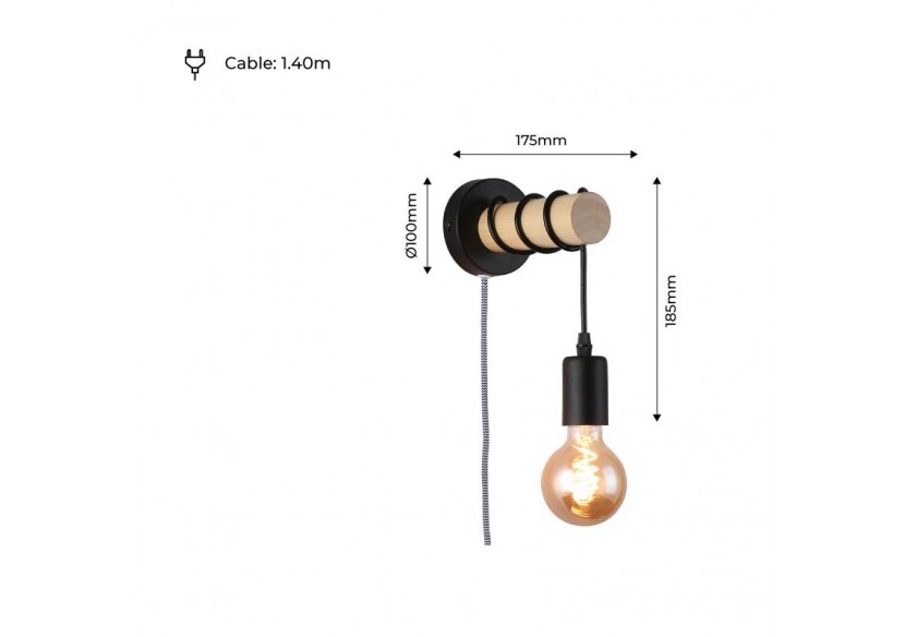 Lampe murale en bois avec interrupteur et prise "MILA" - LM135-EU-N - Barcelona LED Lampe murale en bois avec interrupteur et prise "MILA" - LM135-EU-N - Barcelona LED