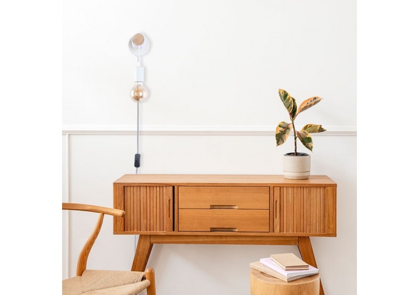 Lampe murale en bois avec interrupteur et prise "MILA" - LM135-EU-B - Barcelona LED Lampe murale en bois avec interrupteur et prise "MILA" - LM135-EU-B - Barcelona LED