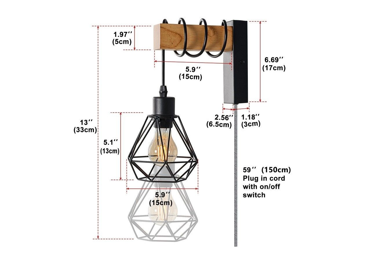 Lampe murale cage avec interrupteur et prise "RODEN" - LM133-EU-N - Barcelona LED