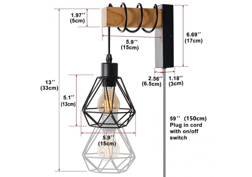 Lampe murale cage avec interrupteur et prise "RODEN" - LM133-EU-N - Barcelona LED Lampe murale cage avec interrupteur et prise "RODEN" - LM133-EU-N - Barcelona LED