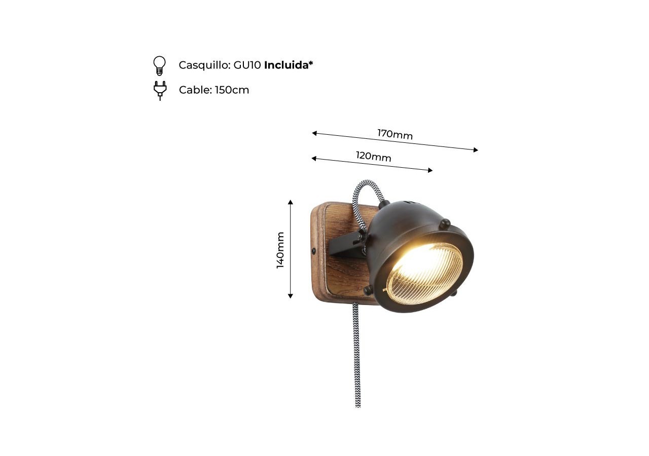 Applique murale avec prise et interrupteur "MOTT" - LV140-N-EU - Barcelona LED