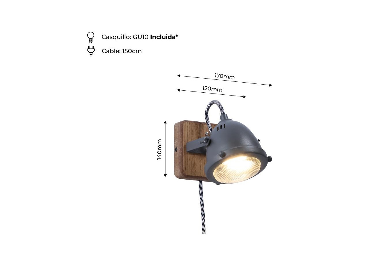 Applique murale avec prise et interrupteur "MOTT" - LV140-G-EU - Barcelona LED