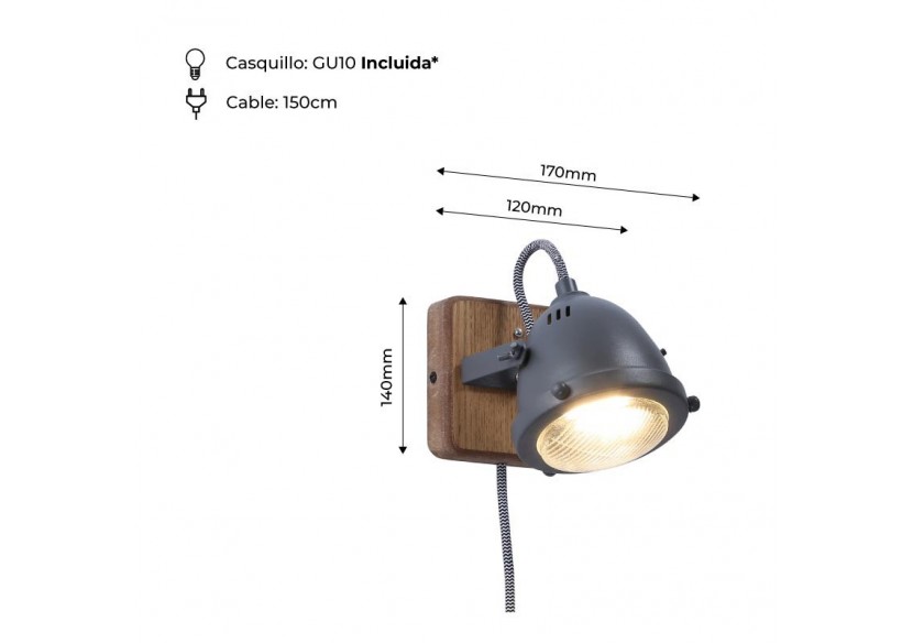 Applique murale avec prise et interrupteur "MOTT" - LV140-G-EU - Barcelona LED Applique murale avec prise et interrupteur "MOTT" - LV140-G-EU - Barcelona LED