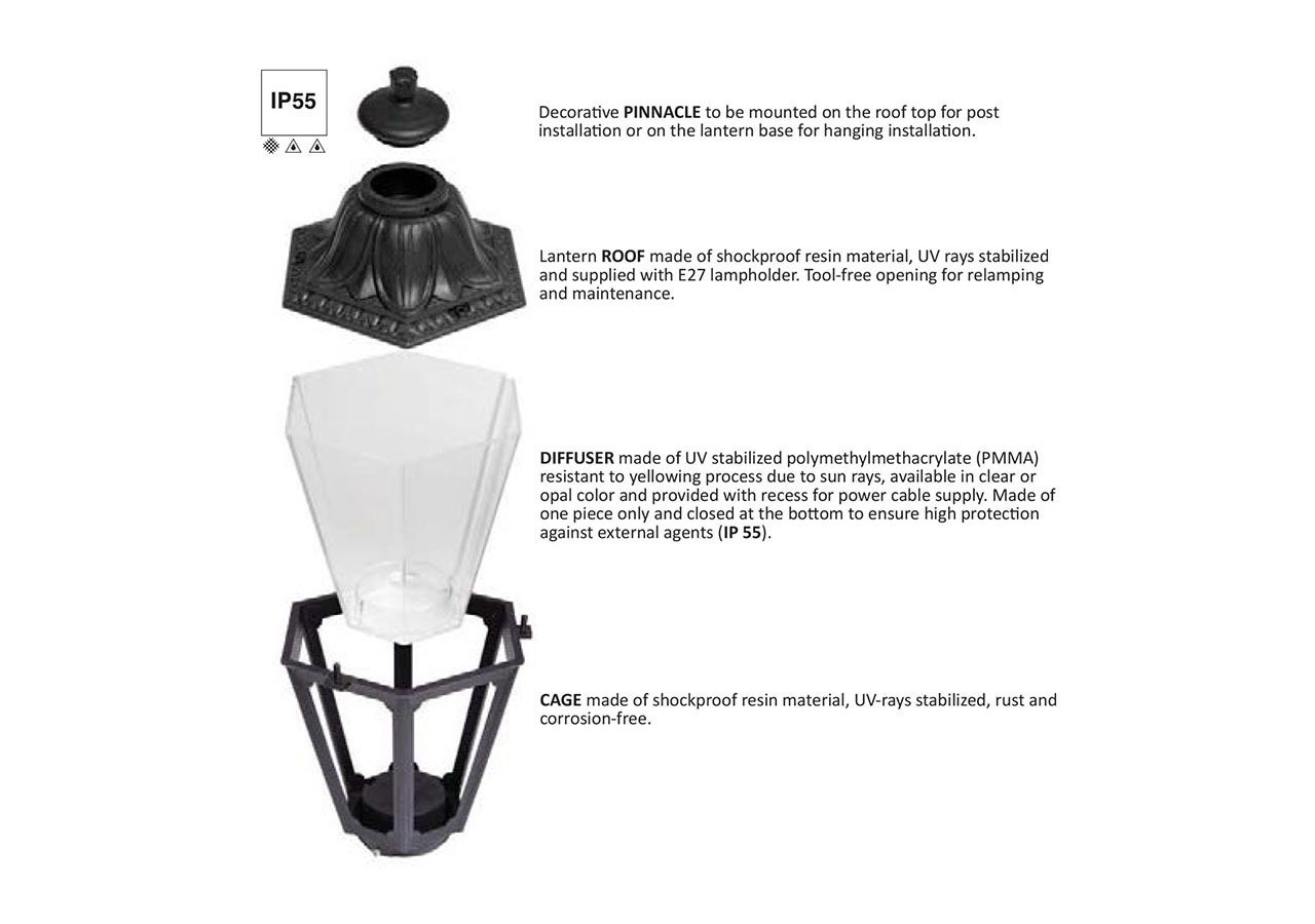 Lanterne sur pied "Mikrolot/Anna" E27 IP55 diffuseur transparent - E22.110.000.AXE27 - Barcelona LED