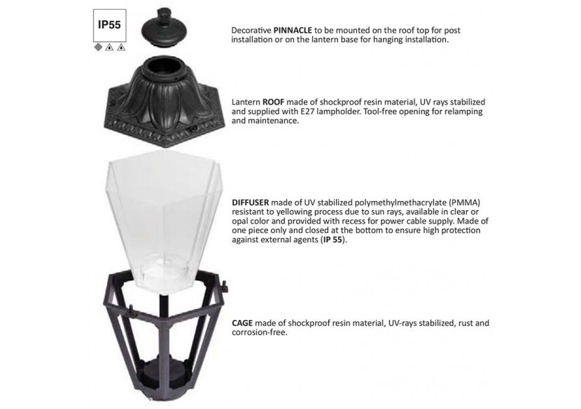 Lanterne sur pied "Mikrolot/Anna" E27 IP55 diffuseur transparent - E22.110.000.AXE27 - Barcelona LED