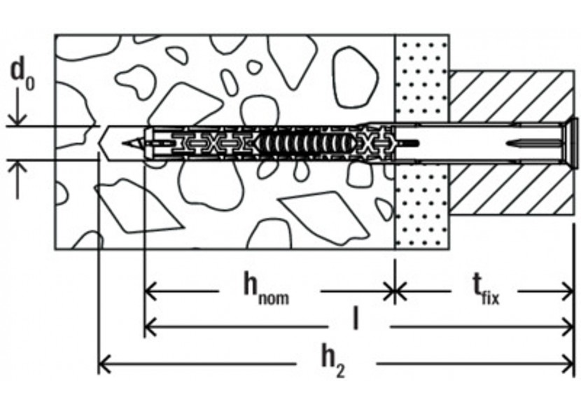 Cheville rallongée DuoXpand avec vis à tête fraisée en acier électrozingué 10x160 T - Boite de 50