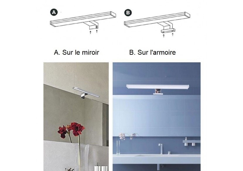 Applique miroir LED 30cm 5W | Montage miroir et armoire - LE204-BN - Barcelona LED