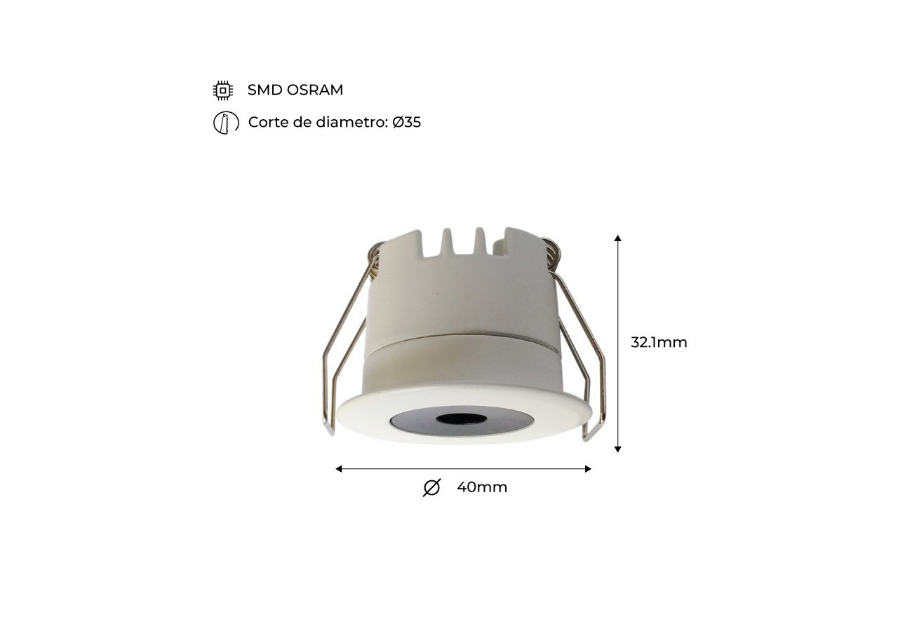 Mini spot LED encastrable 3W faible UGR 40x32,1mm - B1251-B-270 - Barcelona LED