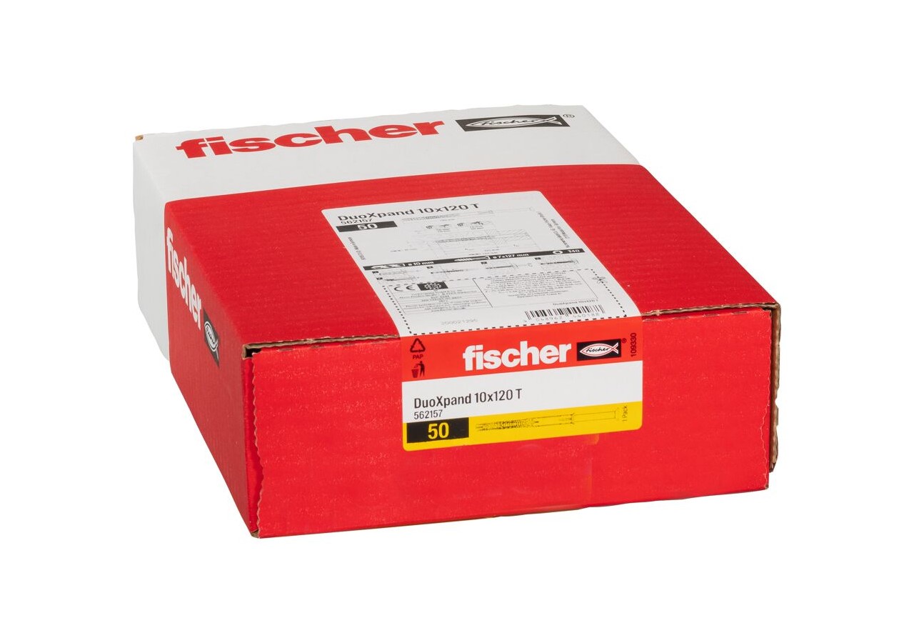 Cheville rallongée DuoXpand avec vis à tête fraisée en acier électrozingué 10x120 T - Boite de 50