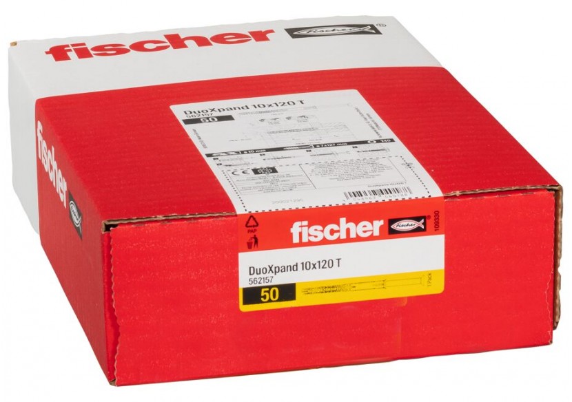 Cheville rallongée DuoXpand avec vis à tête fraisée en acier électrozingué 10x120 T - Boite de 50