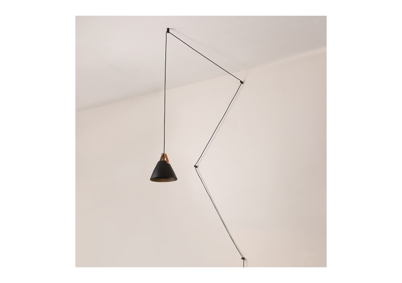 Suspension "Sam" avec prise et interrupteur et finition cuir - L3056-N - Barcelona LED