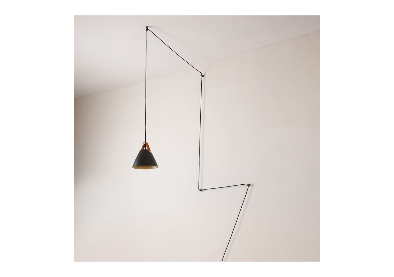 Suspension "Sam" avec prise et interrupteur et finition cuir - L3056-N - Barcelona LED