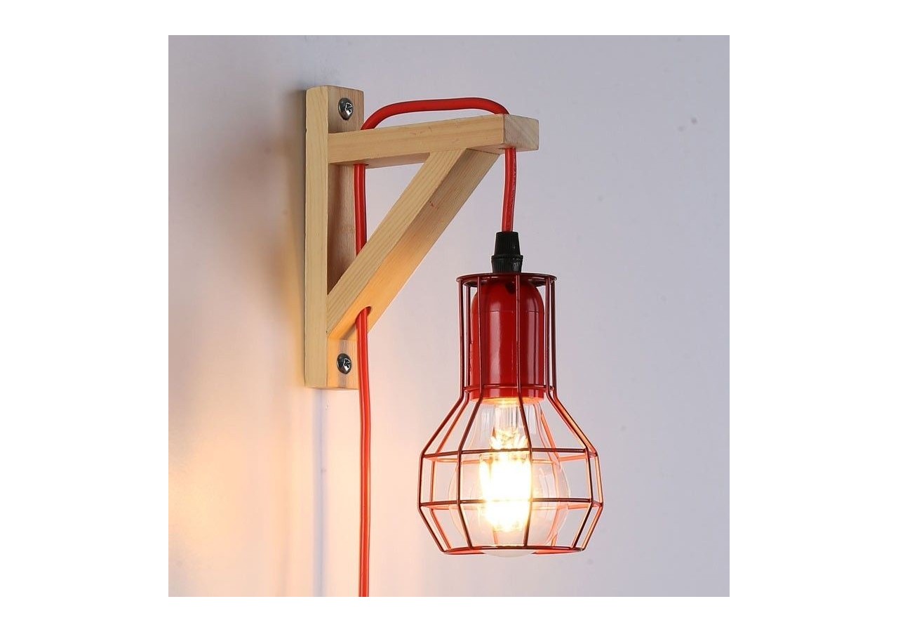 Applique murale en bois et cage "MICA" avec ampoule de 4W 2000K - LN124-R - Barcelona LED