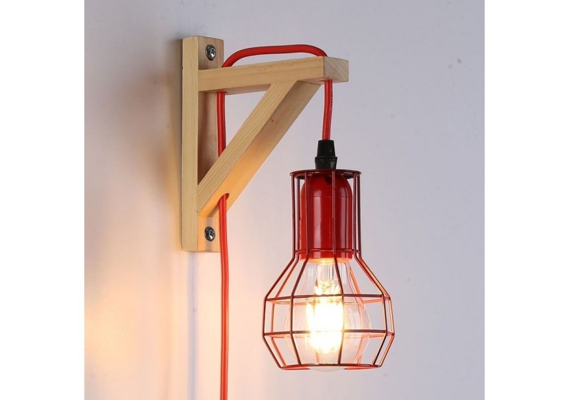 Applique murale en bois et cage "MICA" avec ampoule de 4W 2000K - LN124-R - Barcelona LED