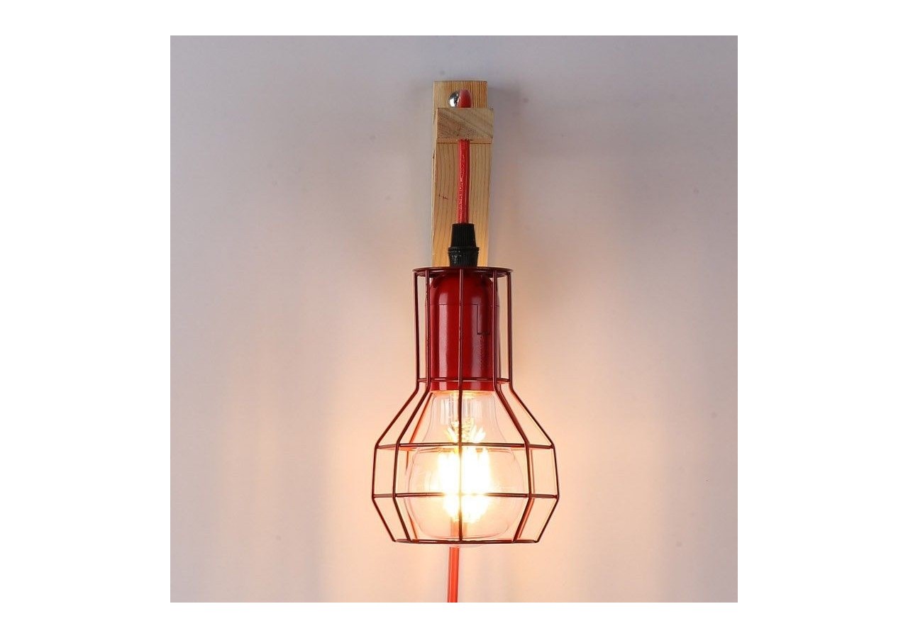 Applique murale en bois et cage "MICA" avec ampoule de 4W 2000K - LN124-R - Barcelona LED