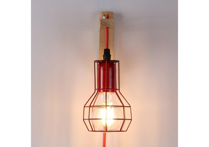 Applique murale en bois et cage "MICA" avec ampoule de 4W 2000K - LN124-R - Barcelona LED