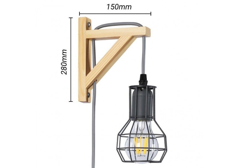 Applique murale en bois et cage "MICA" avec ampoule de 4W 2000K - LN124-R - Barcelona LED