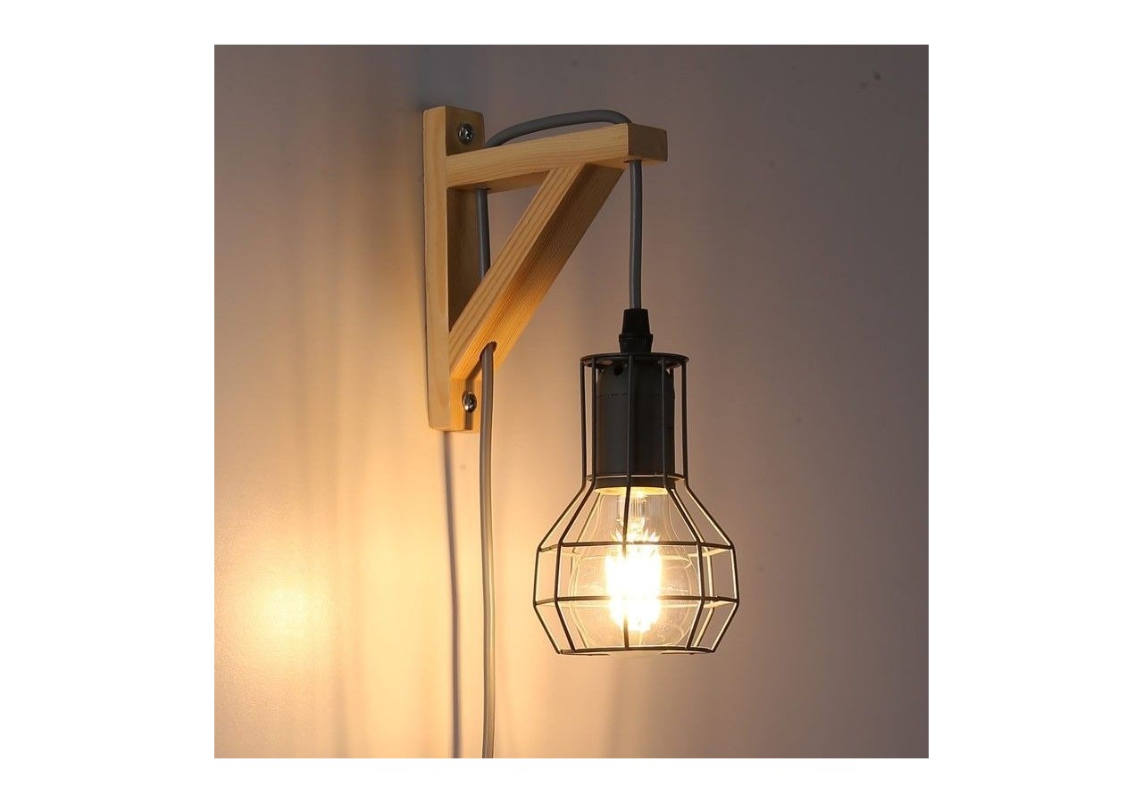 Applique murale en bois et cage "MICA" avec ampoule de 4W 2000K - LN124-G - Barcelona LED