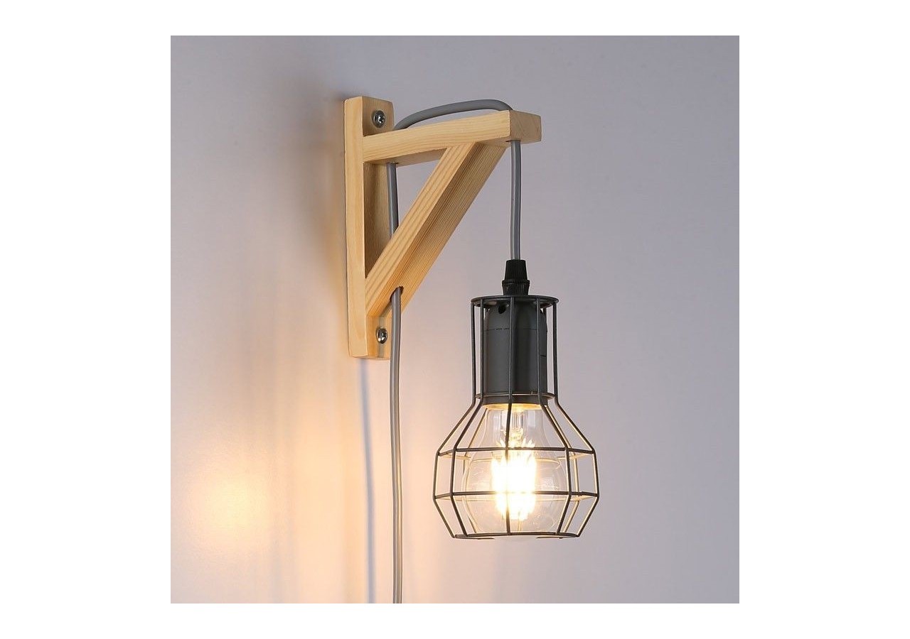 Applique murale en bois et cage "MICA" avec ampoule de 4W 2000K - LN124-G - Barcelona LED