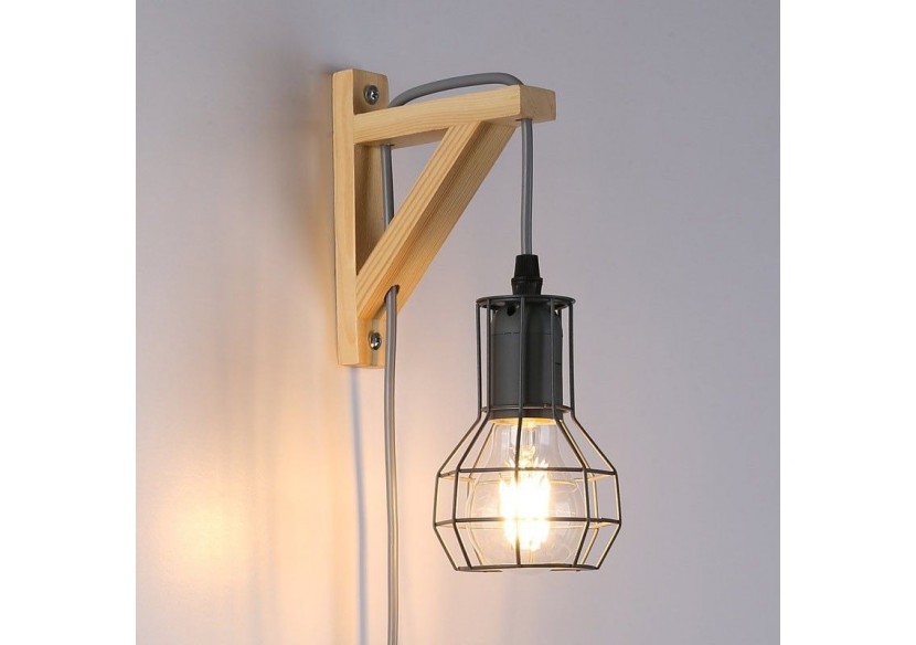 Applique murale en bois et cage "MICA" avec ampoule de 4W 2000K - LN124-G - Barcelona LED