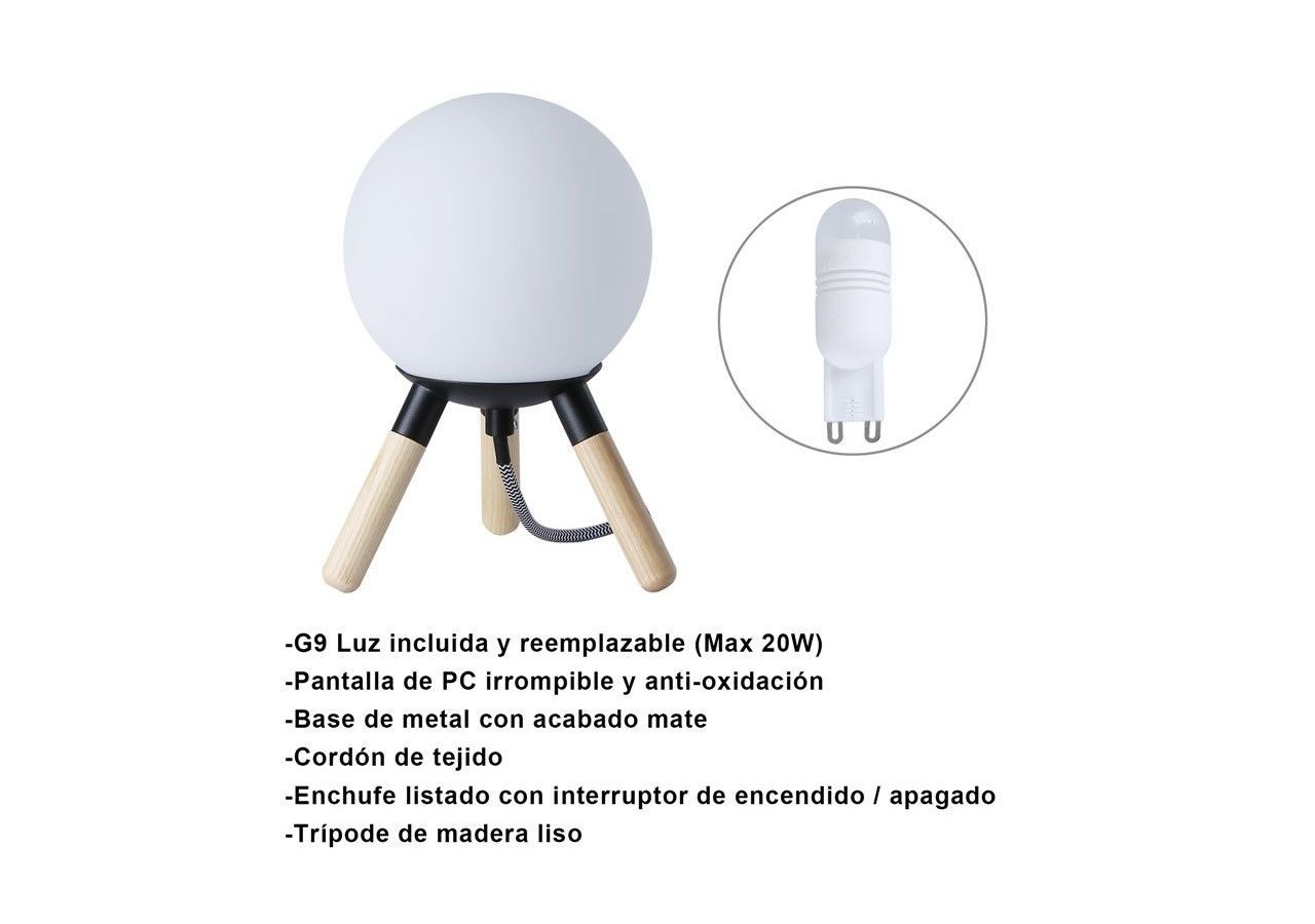 Lampe de table en bois "MOON" ampoule G9 incluse - L1011-N - Barcelona LED
