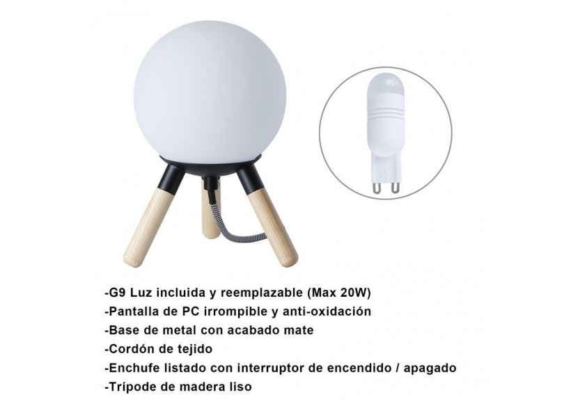 Lampe de table en bois "MOON" ampoule G9 incluse - L1011-N - Barcelona LED Lampe de table en bois "MOON" ampoule G9 incluse - L1011-N - Barcelona LED