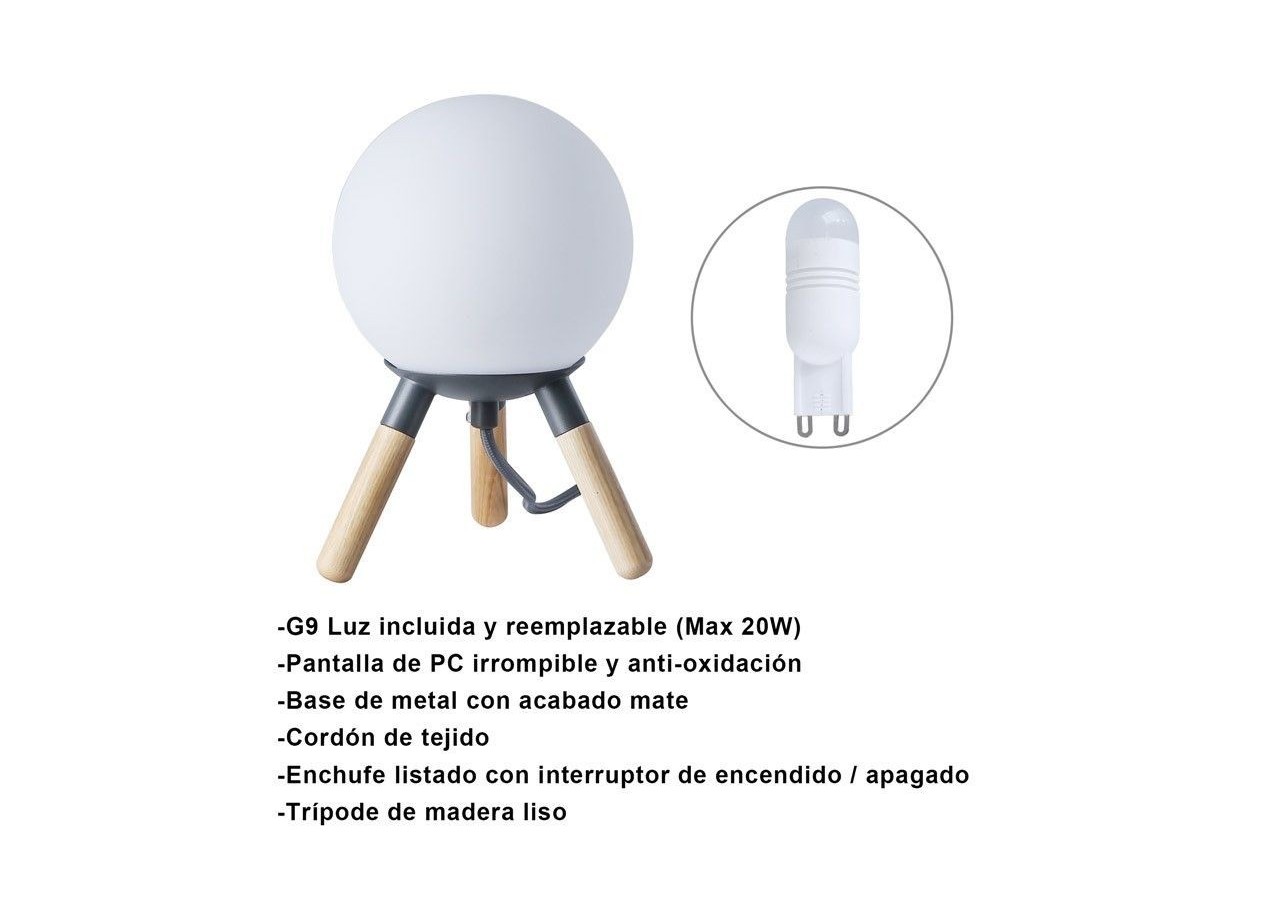 Lampe de table en bois "MOON" ampoule G9 incluse - L1011-G - Barcelona LED