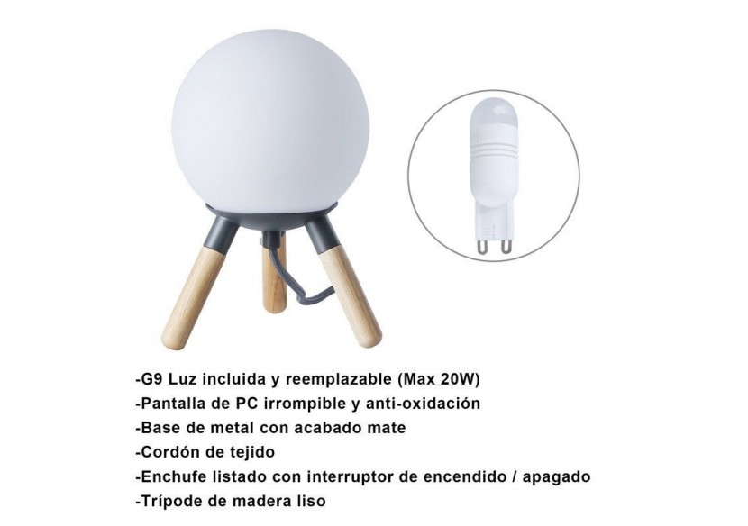 Lampe de table en bois "MOON" ampoule G9 incluse - L1011-G - Barcelona LED Lampe de table en bois "MOON" ampoule G9 incluse - L1011-G - Barcelona LED