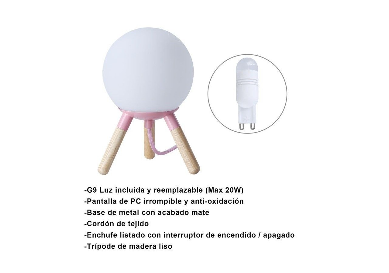 Lampe de table en bois "MOON" ampoule G9 incluse - L1011-SA - Barcelona LED